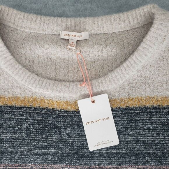 New! Skies Are Blue Marbled Colorblock Sweater Womens Medium Oatmeal Pink NWT - Picture 3 of 6